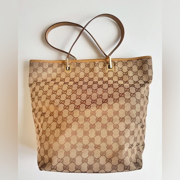 Gucci Handbags - Vintage Gucci Tote Bag - tan GG canvas authentic